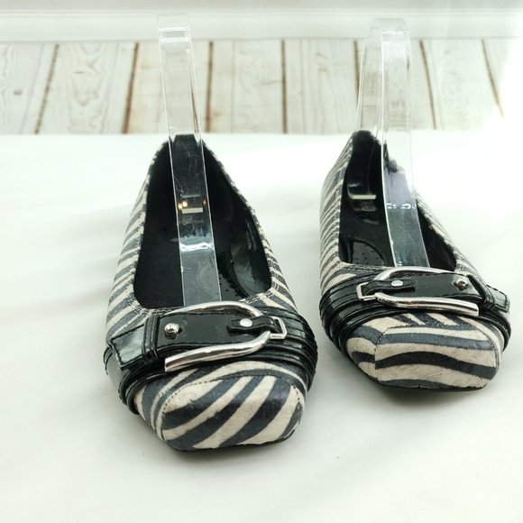 Cato's Womens Black White Zebra Print Square Toe Slip On Ballet Flats Size 7W - Picture 3 of 15